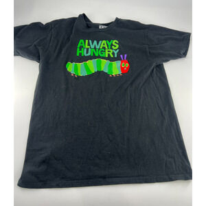 Hungry Caterpillar Graphic Tee Adult Unisex Large Black Green Book Lover Tshirt